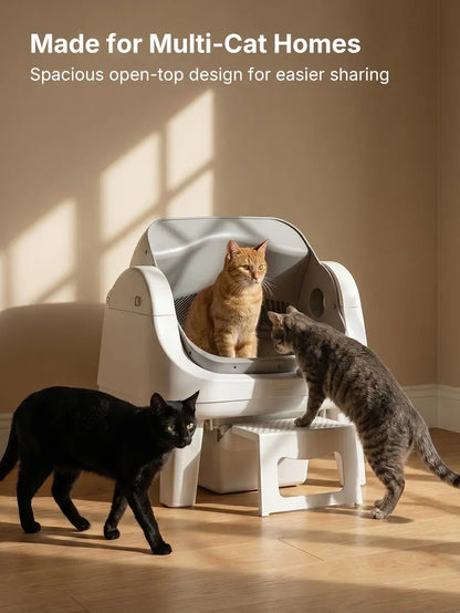 Petpivot Autoscooper 12 Lite Open Top Self Cleaning Cat Litter Box, Automatic Litter Box with 7 Pairs of Safety Sensors, Anti-Pinch Protection, Easy Access Step for Senior Cats
