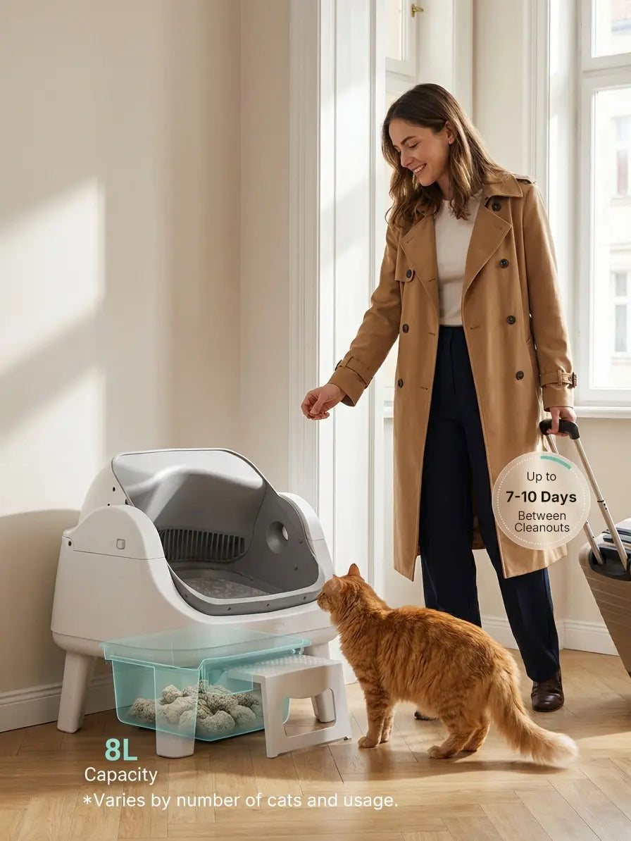 Petpivot Autoscooper 12 Lite Open Top Self Cleaning Cat Litter Box, Automatic Litter Box with 7 Pairs of Safety Sensors, Anti-Pinch Protection, Easy Access Step for Senior Cats
