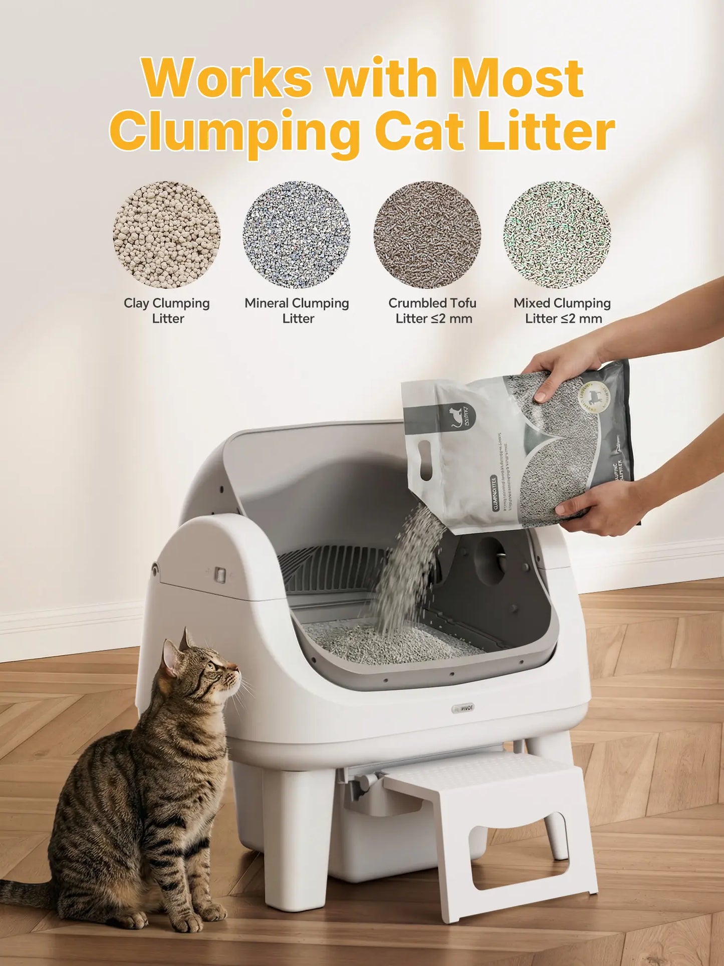 Petpivot Autoscooper 12 Lite Open Top Self Cleaning Cat Litter Box, Automatic Litter Box with 7 Pairs of Safety Sensors, Anti-Pinch Protection, Easy Access Step for Senior Cats