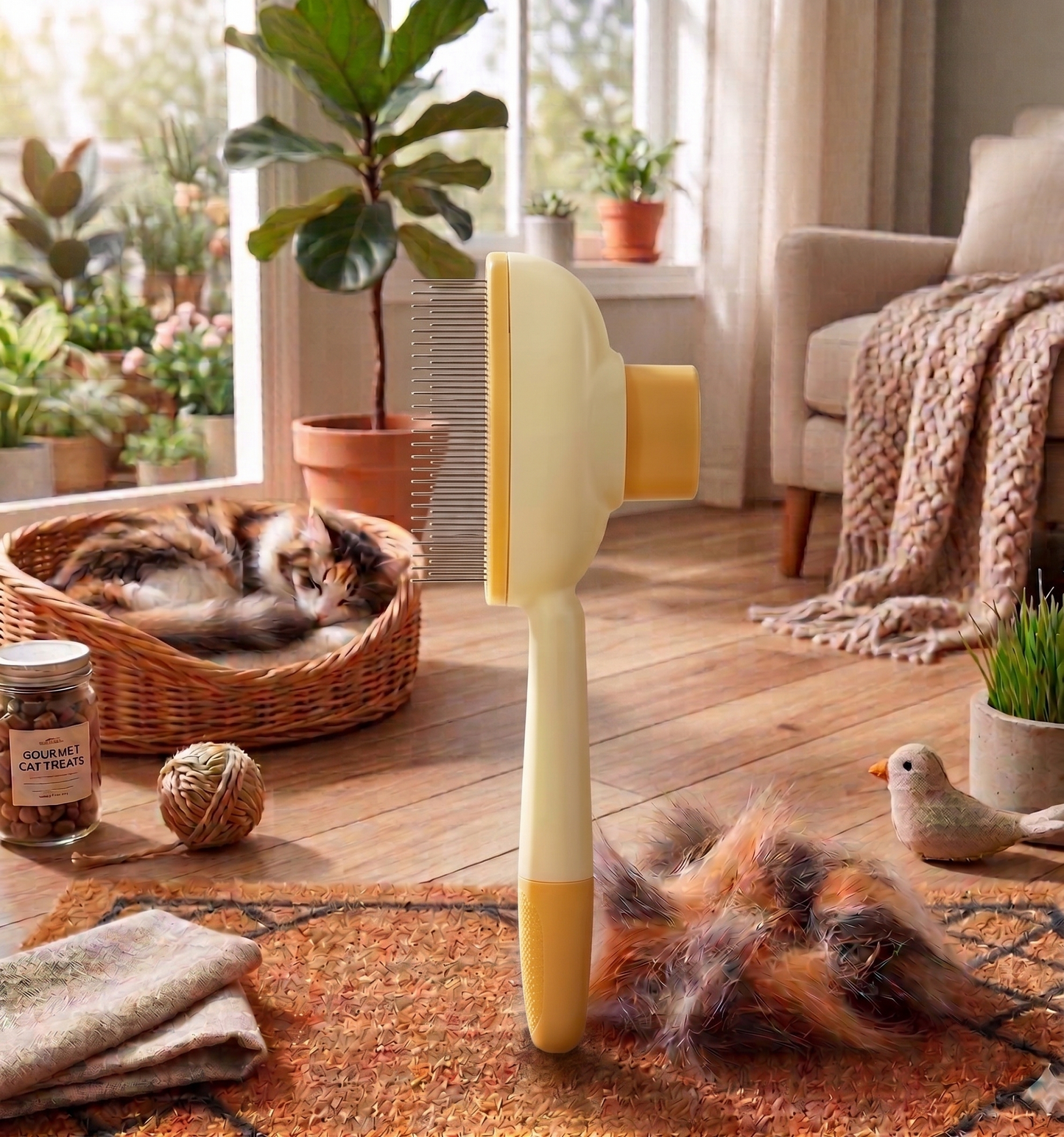 Self-Cleaning Grooming Brush for Dogs and Cats — One-Click Fur Release