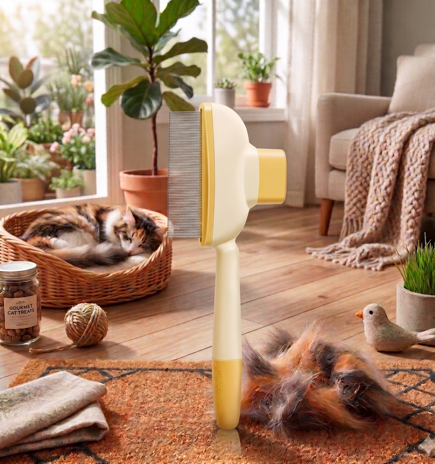 Self-Cleaning Grooming Brush for Dogs and Cats — One-Click Fur Release