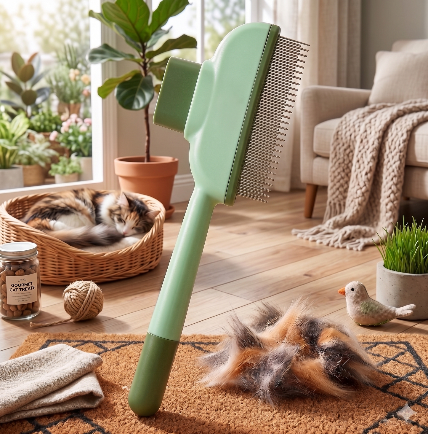 Self-Cleaning Grooming Brush for Dogs and Cats — One-Click Fur Release