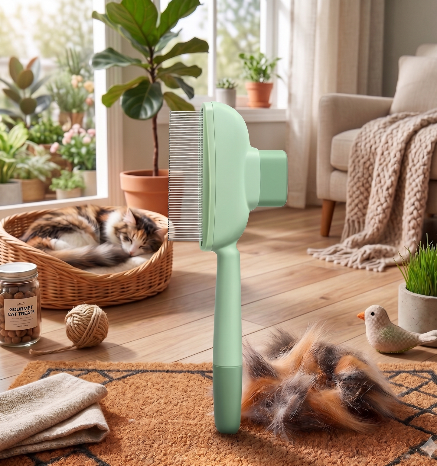 Self-Cleaning Grooming Brush for Dogs and Cats — One-Click Fur Release