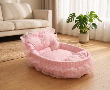 Royal Cloud Lace Pet Sofa Bed - Plush Comfort for Small Pets