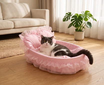 Royal Cloud Lace Pet Sofa Bed - Plush Comfort for Small Pets