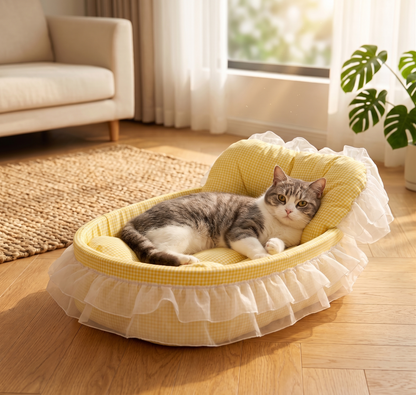 Royal Cloud Lace Pet Sofa Bed - Plush Comfort for Small Pets
